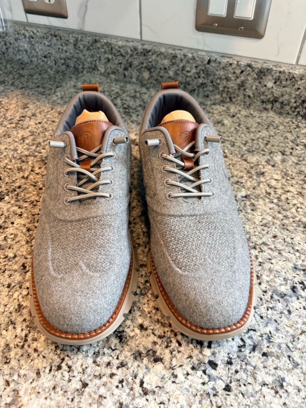 Men's Grey Wool Derby Oxfords with Brown Leather Trim